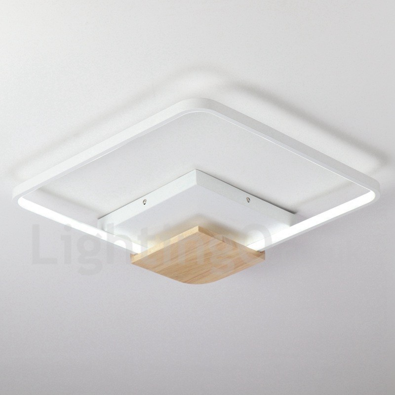 Plafoniera quadrata in legno bianco dimmerabile ultrasottile 42/53 cm