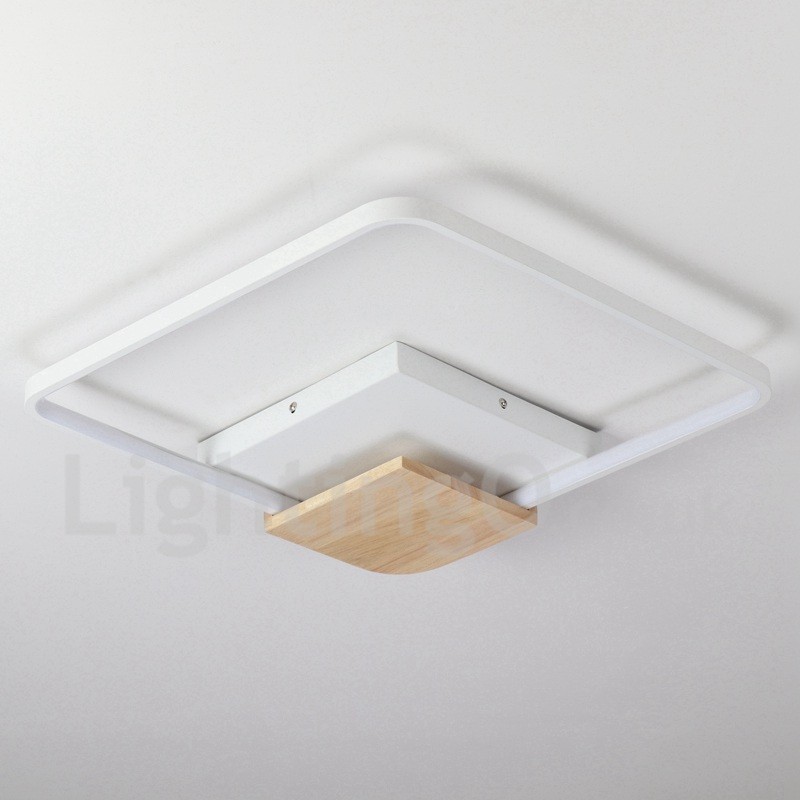 Plafoniera quadrata in legno bianco dimmerabile ultrasottile 42/53 cm