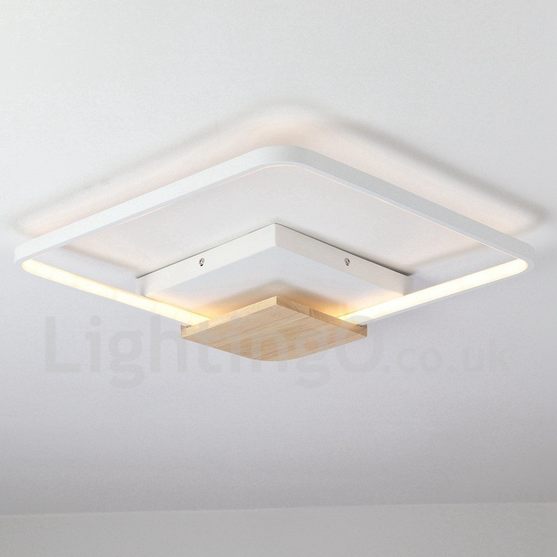 Plafoniera quadrata in legno bianco dimmerabile ultrasottile 42/53 cm
