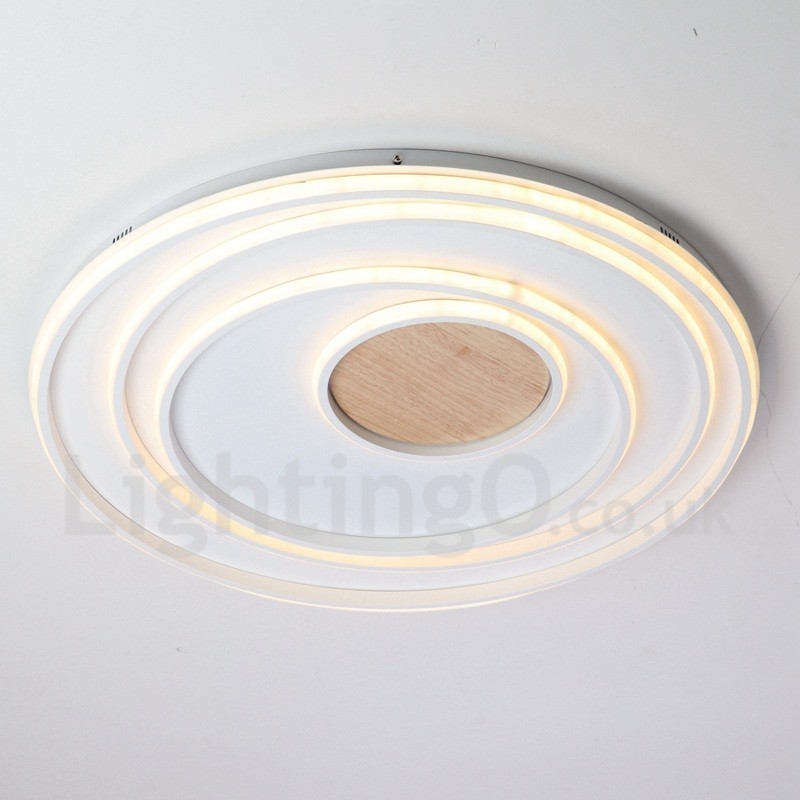 Plafoniera LED in legno con anelli bianchi dimmerabile, ultrasottile, anche da parete 62/82 cm