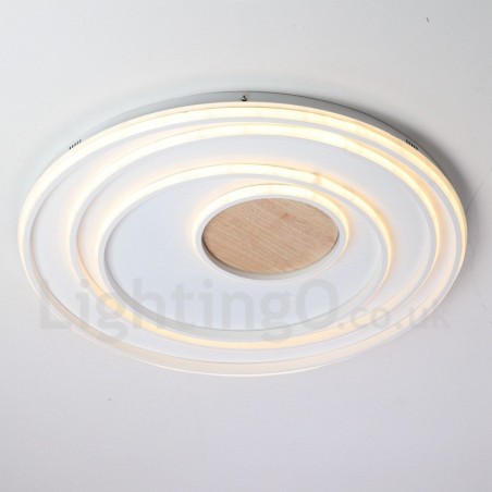 Plafoniera LED in legno con anelli bianchi dimmerabile, ultrasottile, anche da parete 62/82 cm