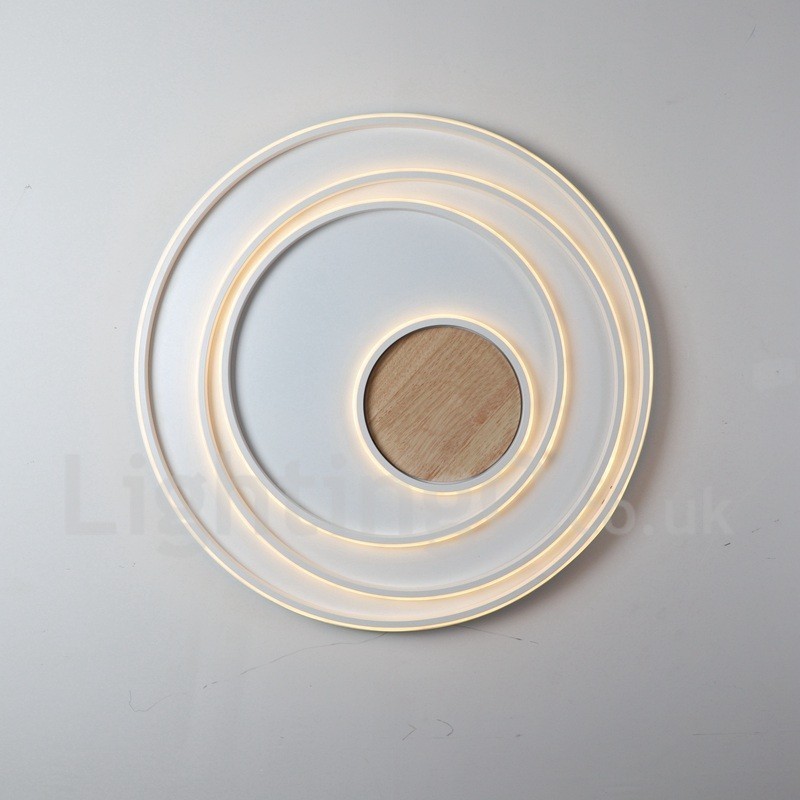 Plafoniera LED in legno con anelli bianchi dimmerabile, ultrasottile, anche da parete 62/82 cm