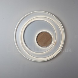Plafoniera LED in legno con anelli bianchi dimmerabile, ultrasottile, anche da parete 62/82 cm