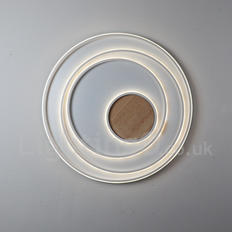 Plafoniera LED in legno con anelli bianchi dimmerabile, ultrasottile, anche da parete 62/82 cm