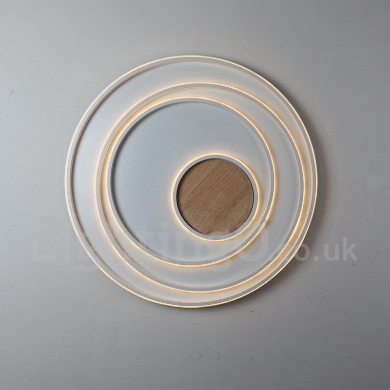 Plafoniera LED in legno con anelli bianchi dimmerabile, ultrasottile, anche da parete 62/82 cm