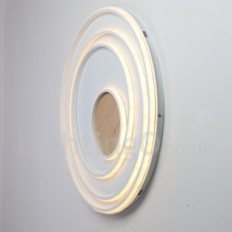 Plafoniera LED in legno con anelli bianchi dimmerabile, ultrasottile, anche da parete 62/82 cm