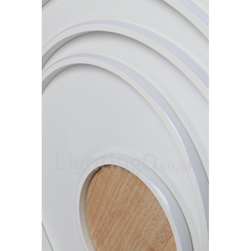 Plafoniera LED in legno con anelli bianchi dimmerabile, ultrasottile, anche da parete 62/82 cm