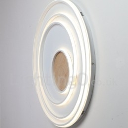 Plafoniera LED in legno con anelli bianchi dimmerabile, ultrasottile, anche da parete 62/82 cm