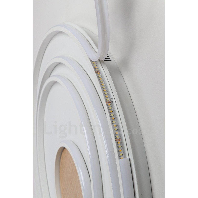Plafoniera LED in legno con anelli bianchi dimmerabile, ultrasottile, anche da parete 62/82 cm