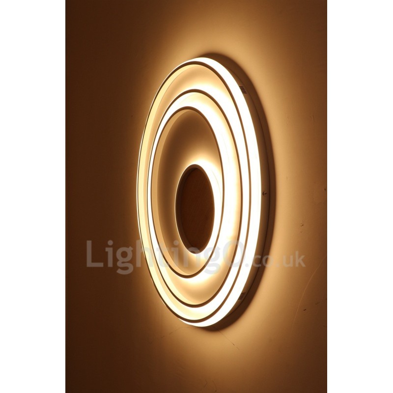 Plafoniera LED in legno con anelli bianchi dimmerabile, ultrasottile, anche da parete 62/82 cm