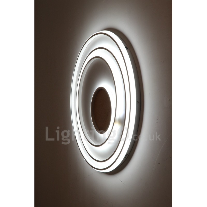 Plafoniera LED in legno con anelli bianchi dimmerabile, ultrasottile, anche da parete 62/82 cm