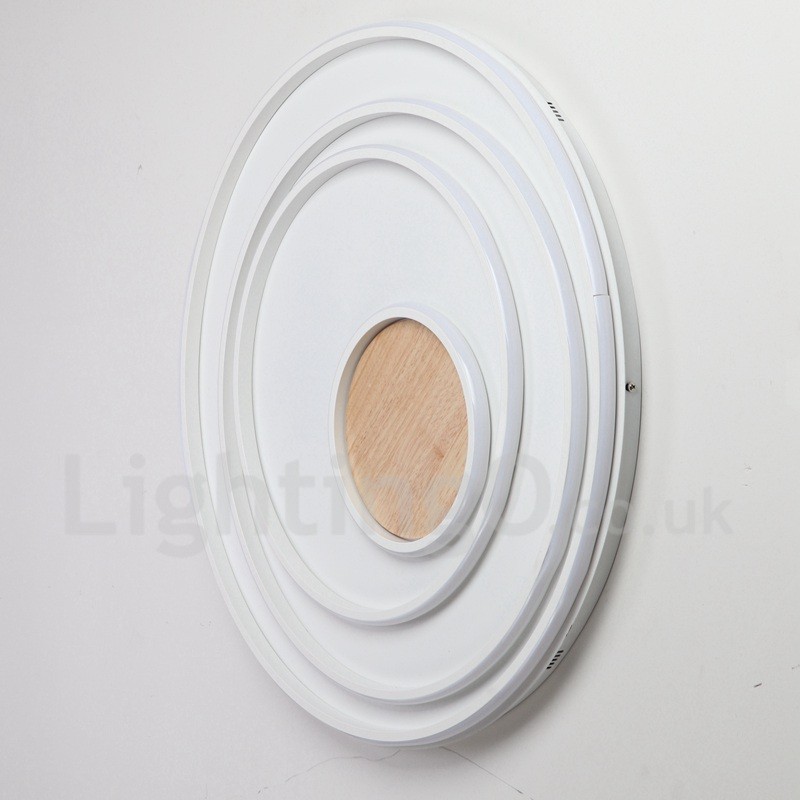 Plafoniera LED in legno con anelli bianchi dimmerabile, ultrasottile, anche da parete 62/82 cm