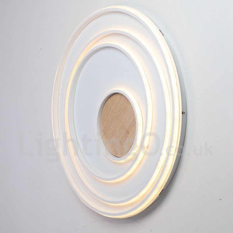 Plafoniera LED in legno con anelli bianchi dimmerabile, ultrasottile, anche da parete 62/82 cm