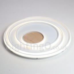 Plafoniera LED in legno con anelli bianchi dimmerabile, ultrasottile, anche da parete 62/82 cm