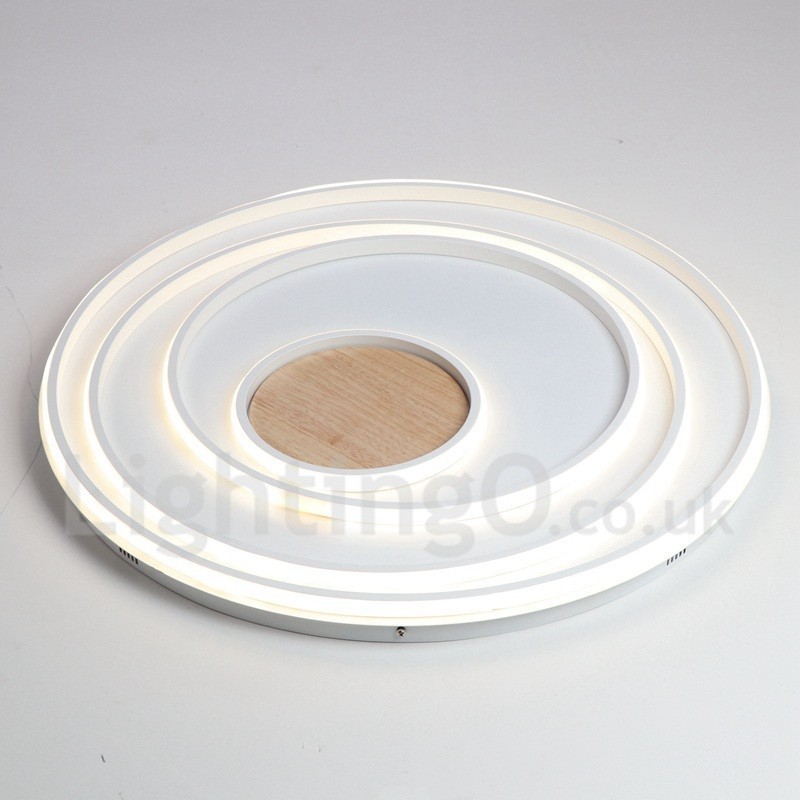 Plafoniera LED in legno con anelli bianchi dimmerabile, ultrasottile, anche da parete 62/82 cm