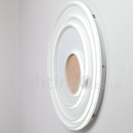 Plafoniera LED in legno con anelli bianchi dimmerabile, ultrasottile, anche da parete 62/82 cm