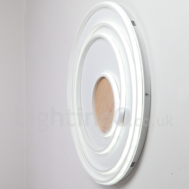Plafoniera LED in legno con anelli bianchi dimmerabile, ultrasottile, anche da parete 62/82 cm