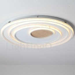 Plafoniera LED in legno con anelli bianchi dimmerabile, ultrasottile, anche da parete 62/82 cm