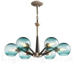 Lampadario vintage rustico Magic Bean con paralumi in vetro multicolore E14
