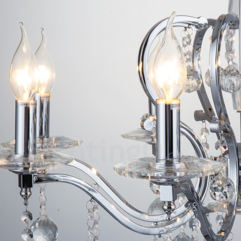 Lampadario a candela in cristallo cromato