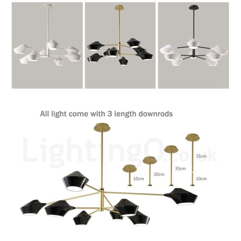 Lampadario moderno contemporaneo a tubi con paralumi in acrilico bianco e nero E14
