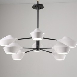 Lampadario moderno contemporaneo a tubi con paralumi in acrilico bianco e nero E14