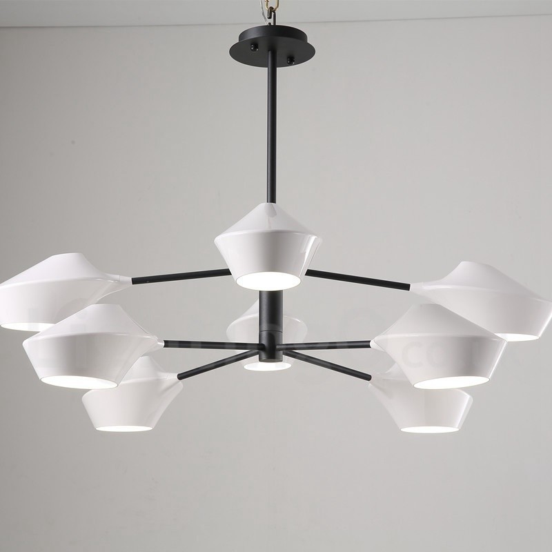 Lampadario moderno contemporaneo a tubi con paralumi in acrilico bianco e nero E14