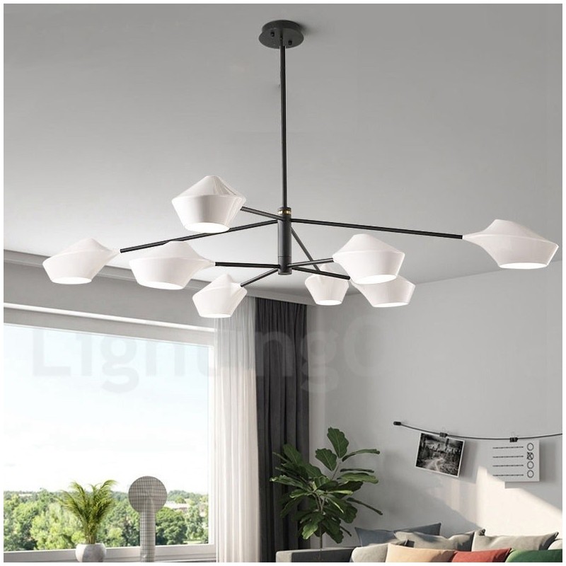 Lampadario moderno contemporaneo a tubi con paralumi in acrilico bianco e nero E14