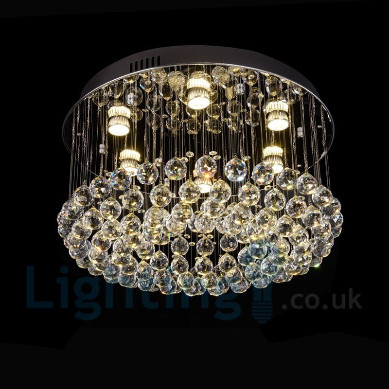 Plafoniera rotonda da soffitto in cristallo K9 a montaggio a filo, 6 LED