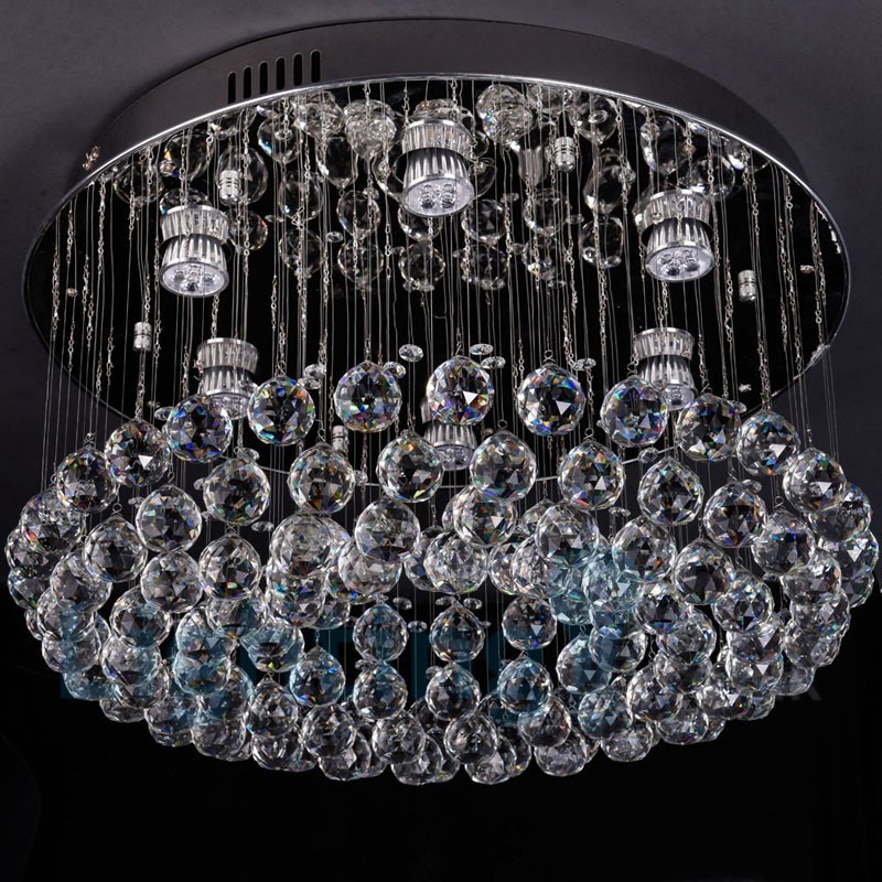 Plafoniera rotonda da soffitto in cristallo K9 a montaggio a filo, 6 LED