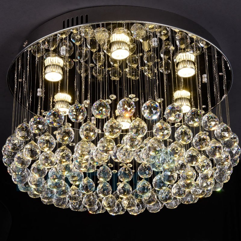 Plafoniera rotonda da soffitto in cristallo K9 a montaggio a filo, 6 LED