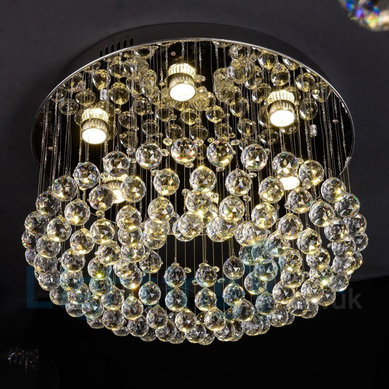 Plafoniera rotonda da soffitto in cristallo K9 a montaggio a filo, 6 LED