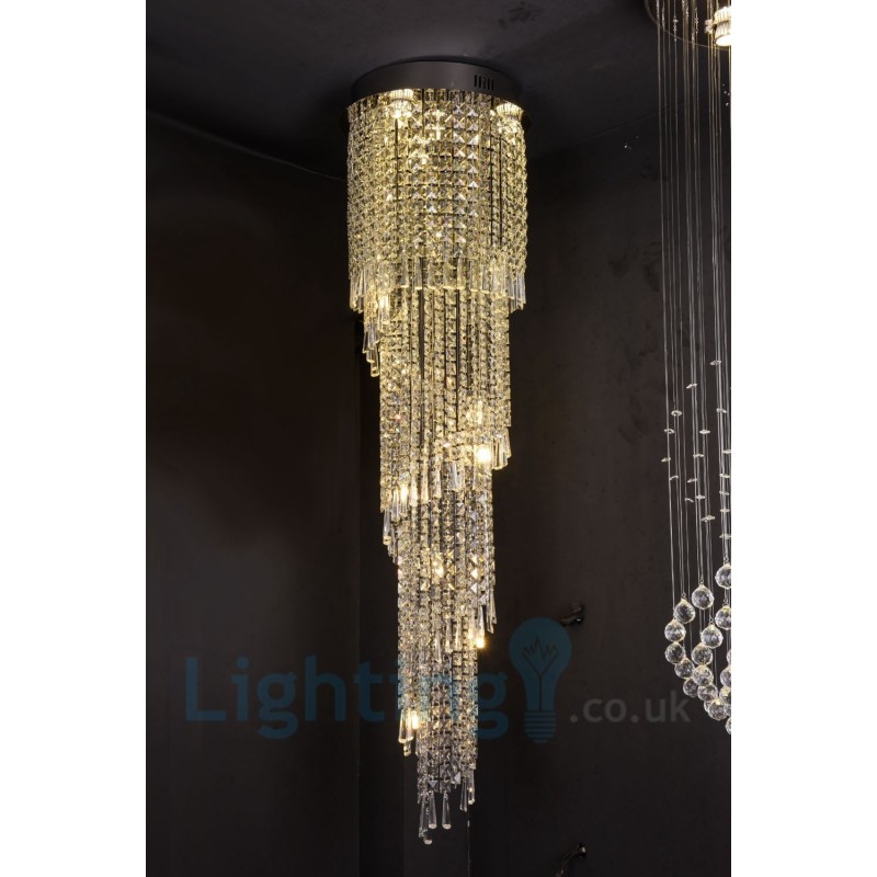 Lampadario a soffitto rotondo in cristallo K9, 4 GU10 + 8 G4, 150 cm
