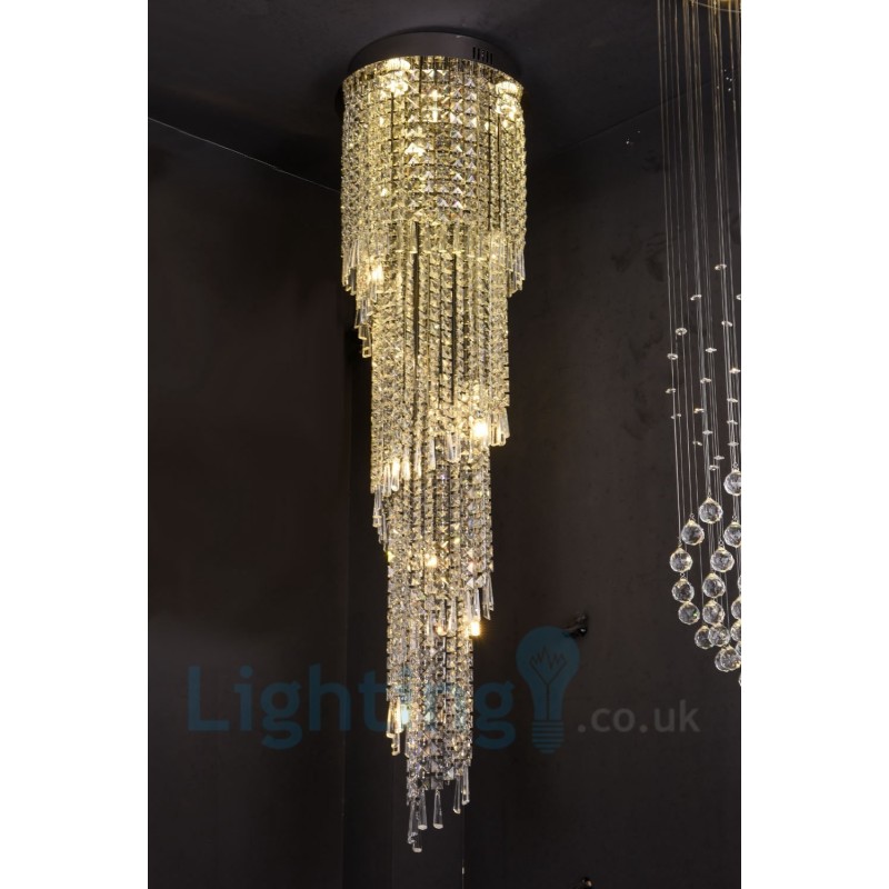 Lampadario a soffitto rotondo in cristallo K9, 4 GU10 + 8 G4, 150 cm