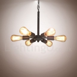 Lampada a sospensione rustica vintage nera a 6 luci