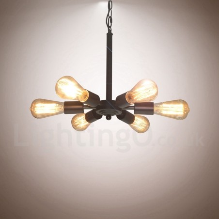 Lampada a sospensione rustica vintage nera a 6 luci