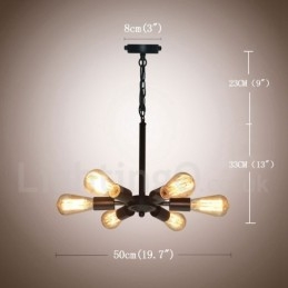 Lampada a sospensione rustica vintage nera a 6 luci