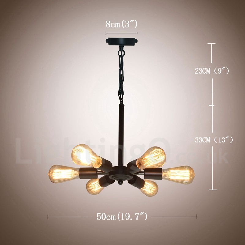 Lampada a sospensione rustica vintage nera a 6 luci