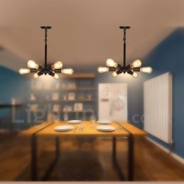 Lampada a sospensione rustica vintage nera a 6 luci