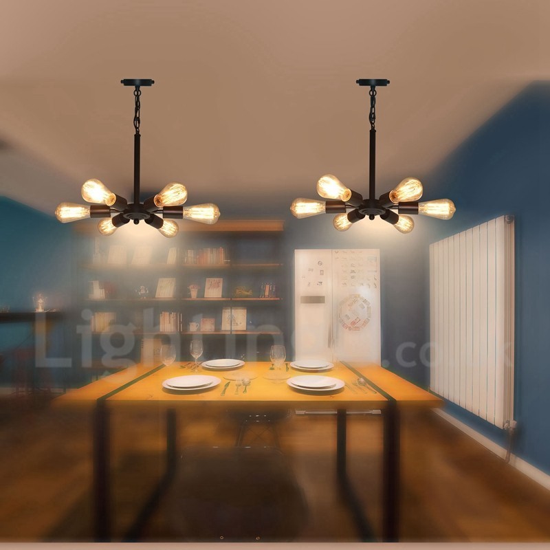 Lampada a sospensione rustica vintage nera a 6 luci