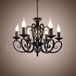 Lampadario a candela rustico retrò vintage nero bianco 6 luci E14