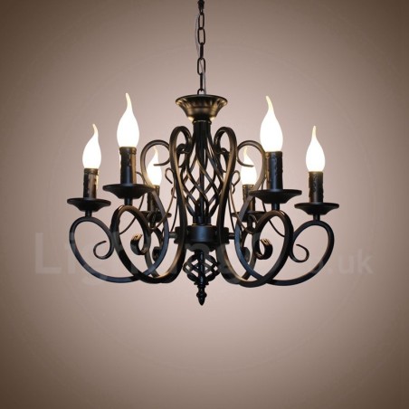 Lampadario a candela rustico retrò vintage nero bianco 6 luci E14