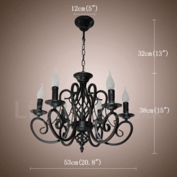Lampadario a candela rustico retrò vintage nero bianco 6 luci E14