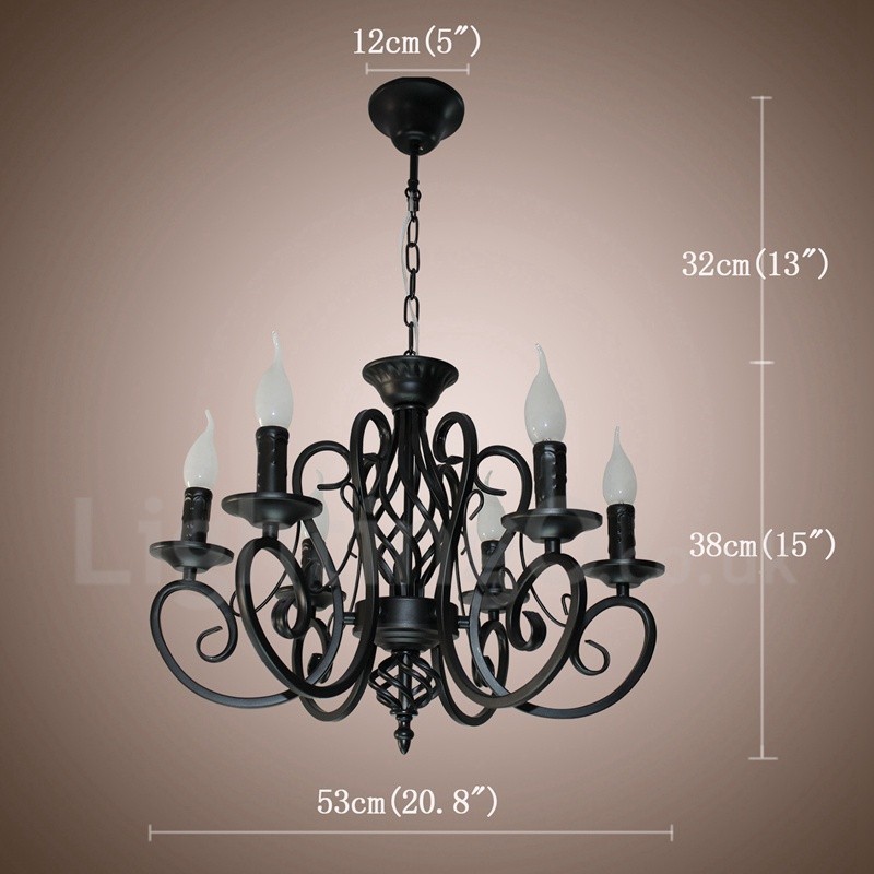 Lampadario a candela rustico retrò vintage nero bianco 6 luci E14