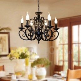 Lampadario a candela rustico retrò vintage nero bianco 6 luci E14