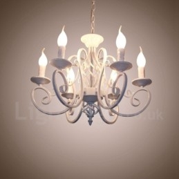 Lampadario a candela rustico retrò vintage nero bianco 6 luci E14