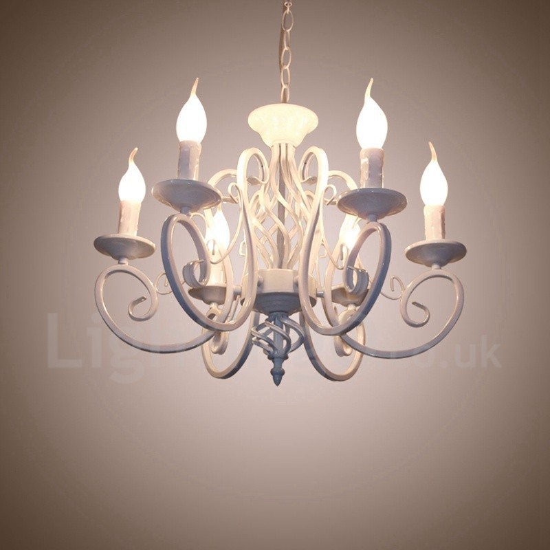 Lampadario a candela rustico retrò vintage nero bianco 6 luci E14