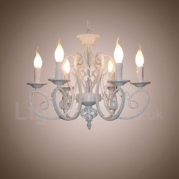 Lampadario a candela rustico retrò vintage nero bianco 6 luci E14