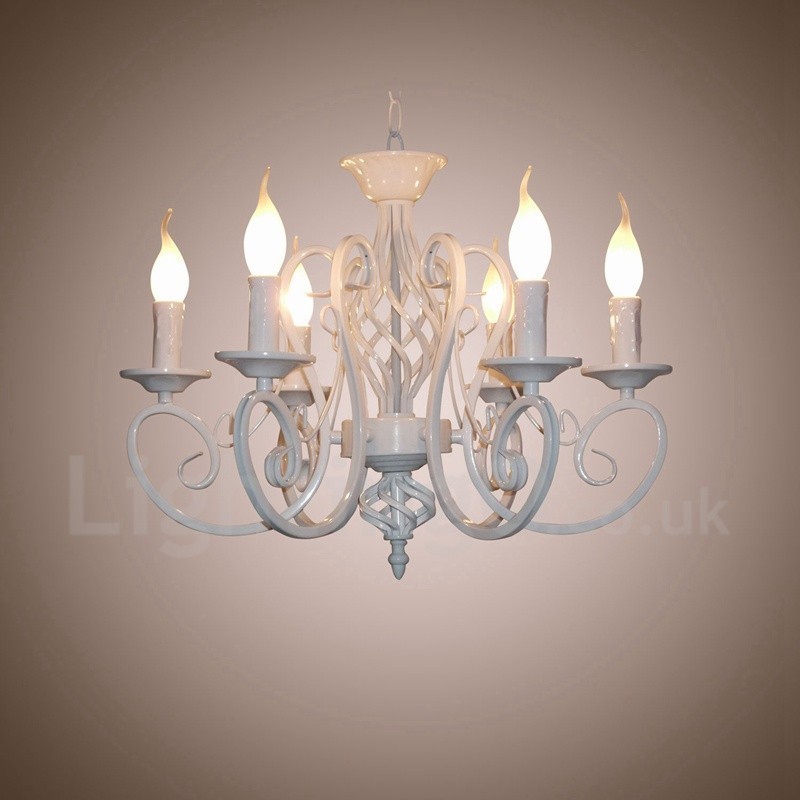 Lampadario a candela rustico retrò vintage nero bianco 6 luci E14