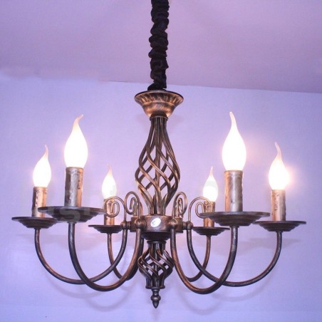 Lampadario a sospensione in stile candela rustico retrò vintage nero bianco 6 luci